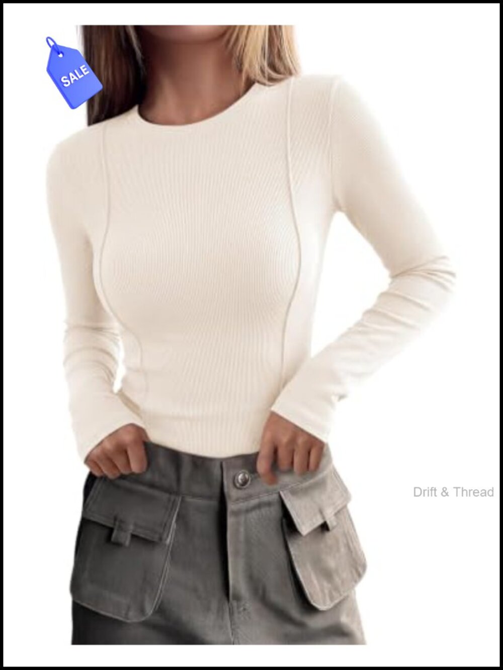 Womens Long Sleeve Ribbed Knit Crewneck T-Shirt Fitted Business Casual Top